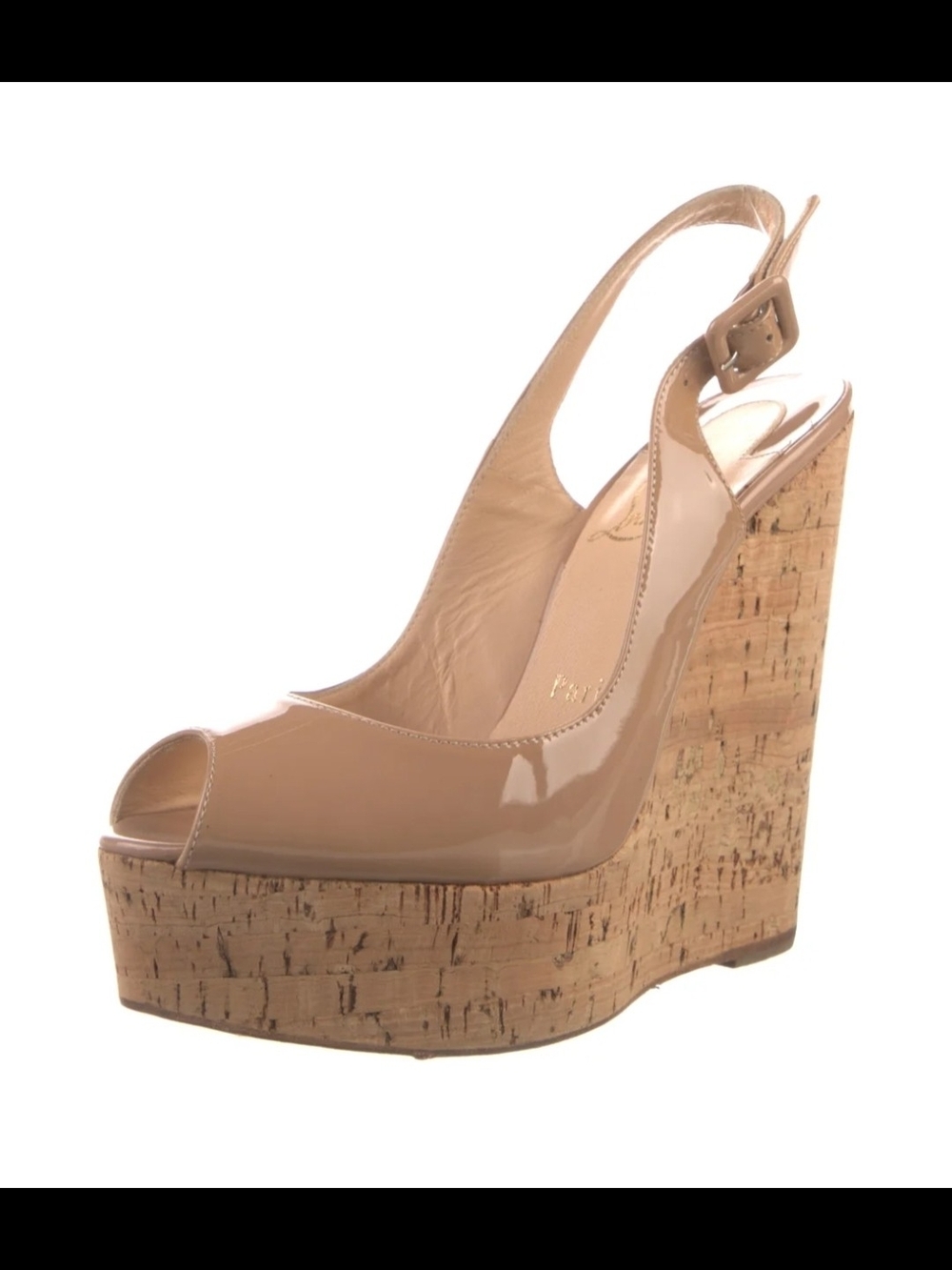 β€οΈ RED BOTTOM β€οΈ Womenβs Nude Patent Cork Platform Wedge - Picture 2 of 5
